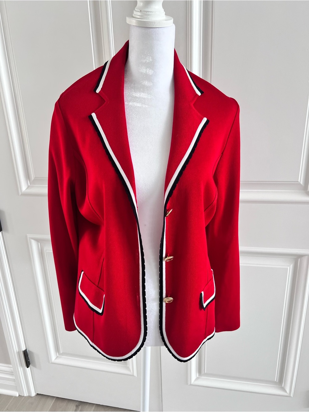 Misook Red Blazer with Contrasting Black and White Trim